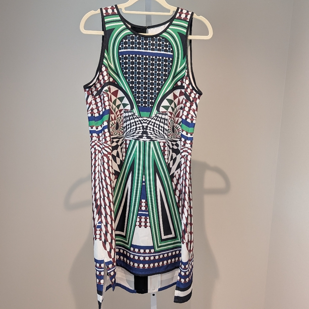 Clover Canyon Geometric Kaleidescope Robot Flamingo Shift Dress Sz M Made In USA